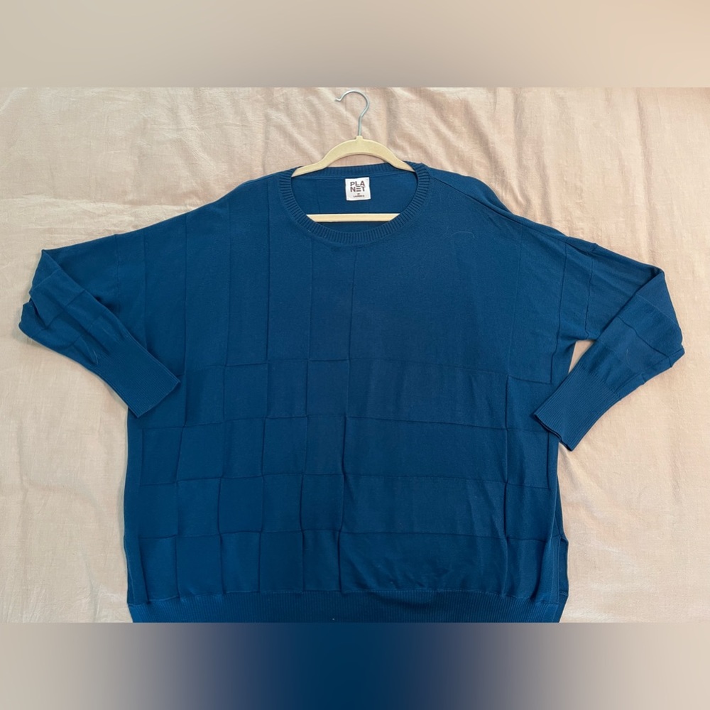 Blue Pima Cotton Planet sweater. One size but fits like 2X